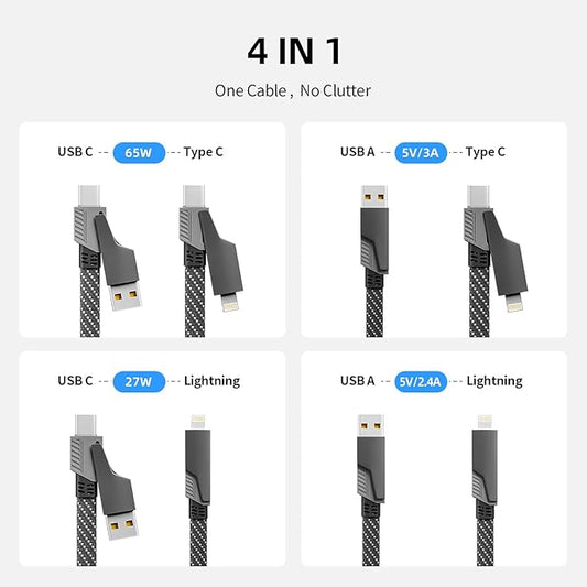 4 in 1 Charging Cable Fast Charging 65W, USB C Cable 4-in-1 USB Multi Charging - Image 2