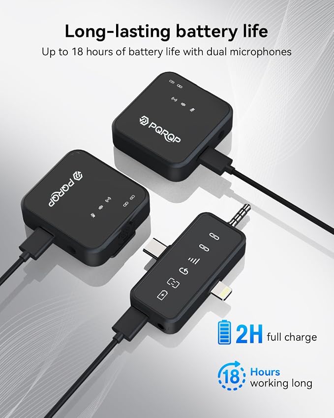 PQRQP 3 in 1 Microphone for iPhone/Android/Camera, Wireless Lavalier Microphone - Image 4