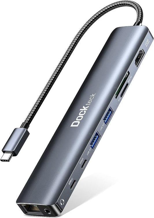 Dockteck 9-in-1 USB-C Hub: HDMI 4K@60Hz, 100W PD, 2x USB-A 5 Gbps, SD/TF Card by Dockteck