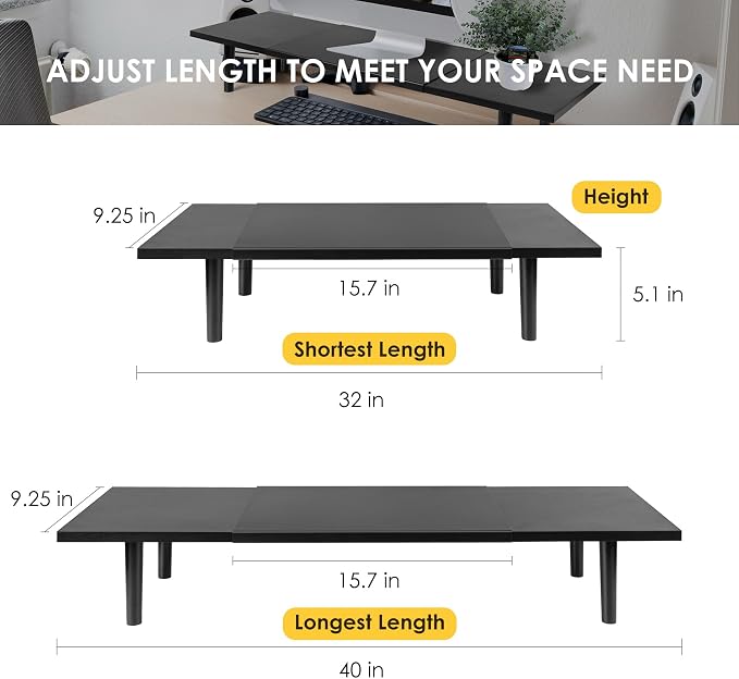 Dual-Monitor-Stand-Riser-For-Desk Adjustable Length 32-40 Inch，Large Desktop - Image 3