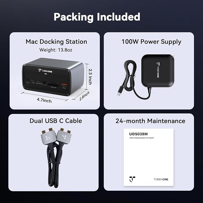 TobenONE MacBook Docking Station Dual 4K@60Hz, 16-in-2 USB C Docking Station - Image 7