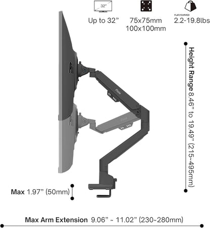 Pixio PS1S Wave Black Single Monitor Arm Stand Desk Mount - Image 4