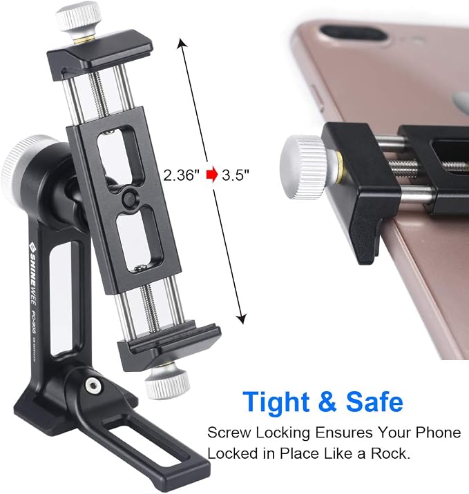 Metal Phone Tripod Mount Adapter, Arca Dovetail and 1/4" Screw Mount, - Image 6