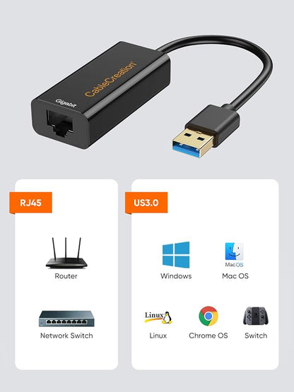 USB to Ethernet Adapter, CableCreation USB 3.0 to 10/100/1000 Gigabit Wired LAN - Image 5