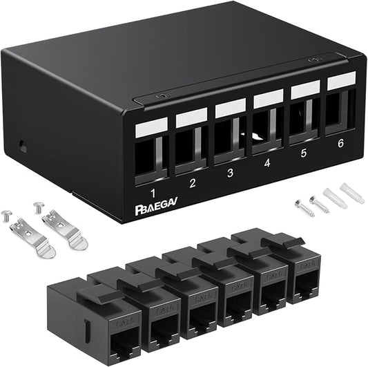 Patch Panel 6 Port with 6pcs Cat6 Keystone Jack【EC Listed】 Shielded No Rust and by PBAEGAV