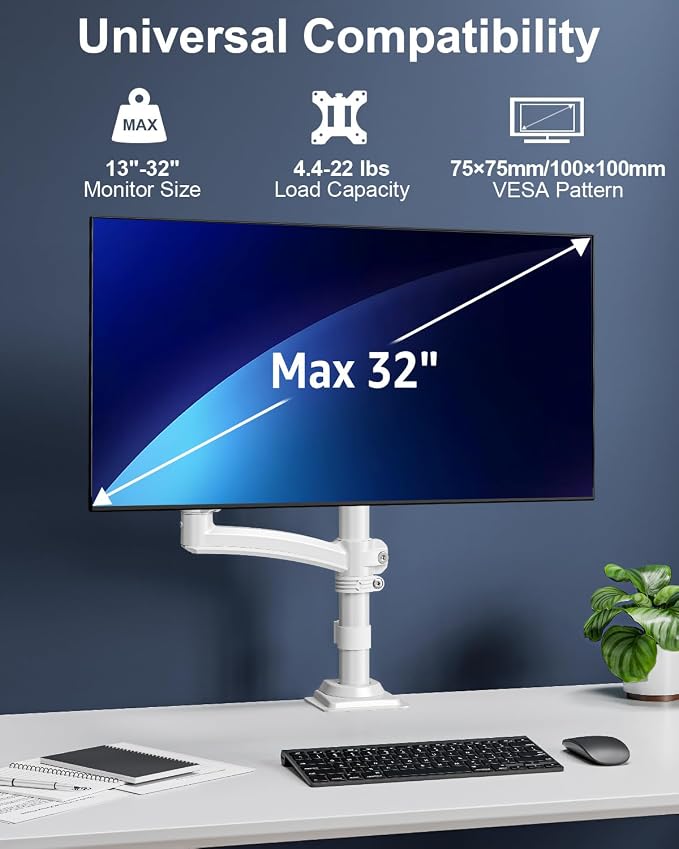 Single Monitor Mount Holds Max 22lbs, 13-32 inch Monitor Desk Mount, Height - Image 2