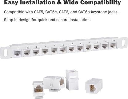 GeeekPi 10 inch 0.5U 12 Port Blank Keystone Patch Panel - Image 4