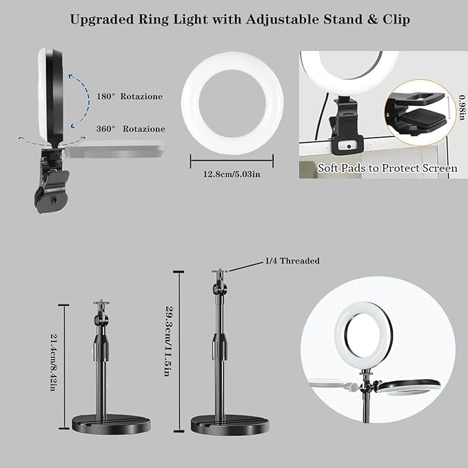 Ring Light with Stand, Desk Ring Light with Clip Upgraded 10W 3000K-6500K - Image 6