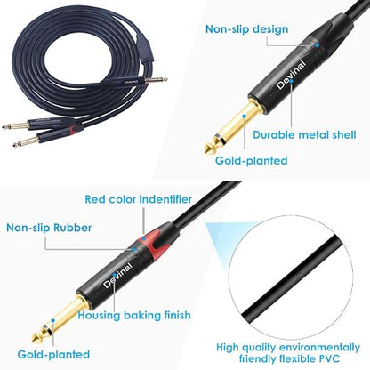 Devinal 1/4 to Dual 1/4 Y-Splitter Cable, 6.35mm TRS to Dual 6.35mm TS Insert - Image 3