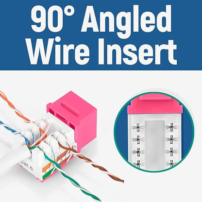 Everest 90° Angled RJ45 Cat6 Keystone Jacks 20-Pack in Pink - Image 3