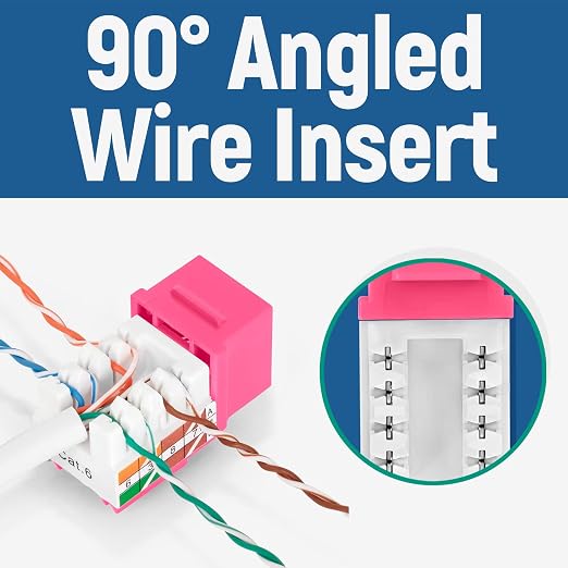 Everest 90° Angled RJ45 Cat6 Keystone Jacks 10-Pack in Pink - Image 3