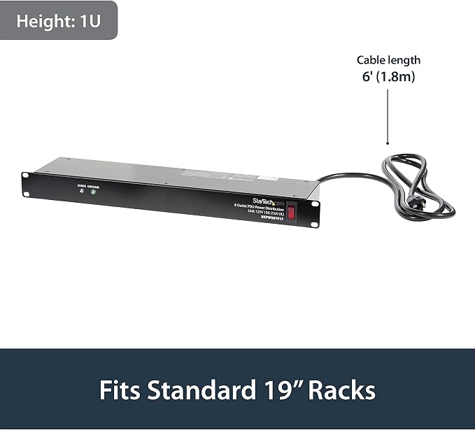 StarTech.com 8 Outlet Horizontal 1U Rack Mount PDU Power Strip - Image 2