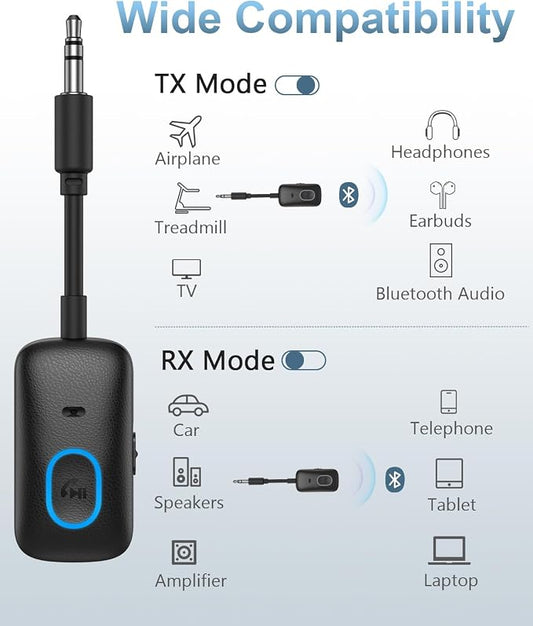 Upgraded Aux Bluetooth Adapter for Car, 2 in 1 Bluetooth 5.3 Transmitter - Image 2