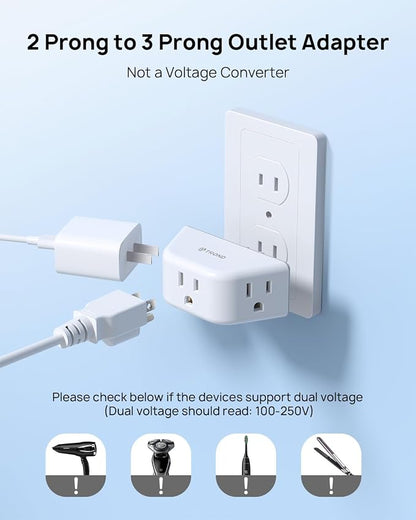 TROND 2 Prong to 3 Prong Outlet Adapter 2 Pack, 3-Way Angled Wall Extender - Image 7