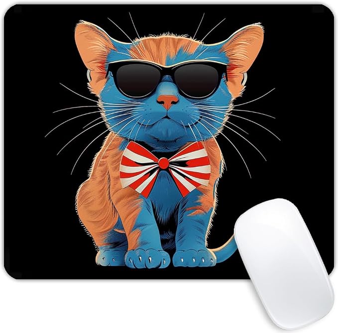 Square Mouse Pad Cat with Patriotic Hat and Glasses-1, Gaming Mouse Pads by Goodsprout