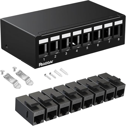 Patch Panel 8 Port with 8pcs Cat6 Keystone Jack【EC Listed】 UTP No Rust and by PBAEGAV