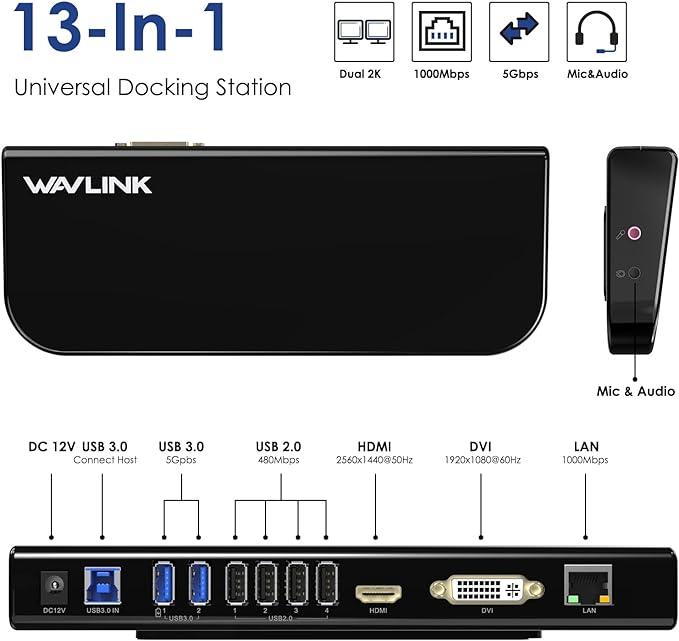 WAVLINK USB Laptop Docking Station Dual Monitors, DisplayLink Computer Dock - Image 2