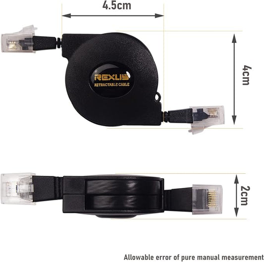 REXUS 2-Pack Retractable Cat 6 Flat Ethernet Network Cable 6.6 FT, 10 Gigabit - Image 2