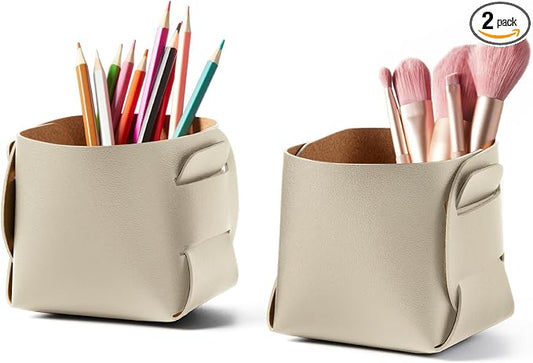 2-Pack Cork Leather Makeup Brush Holder Organizer by HOMIEAZICOZI