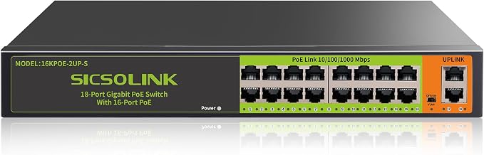 18 Ports PoE Switch, 16 Gigabit PoE+Switch by SICSOLINK