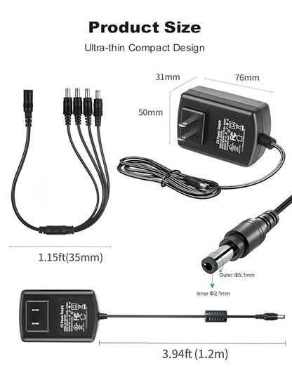 Lonnky DC 12V 2A Security Camera Power Adapter Combine - Image 2