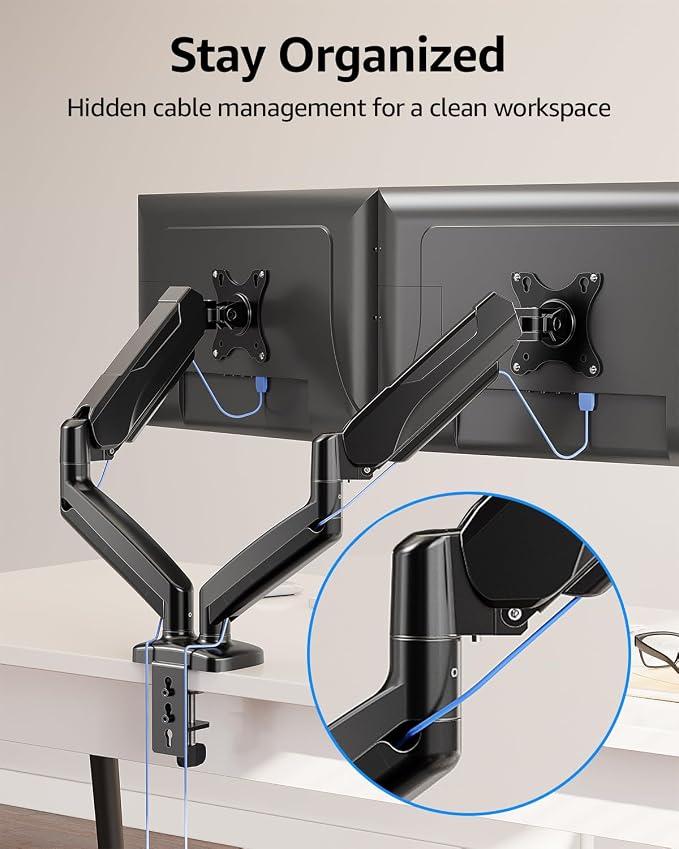 MOUNTUP Dual Monitor Stand for Desk, Pneumatic Monitor Arms for 2 Monitors Max - Image 9