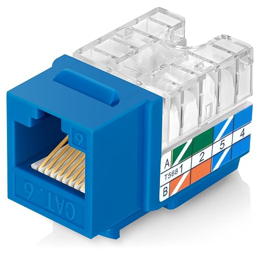Everest 90° Angled RJ45 Cat6 Keystone Jacks 50-Pack in Blue by EverestMediaSolutions