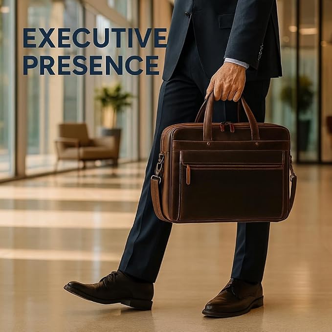 Luxorro Full Grain Leather Briefcase - Image 9