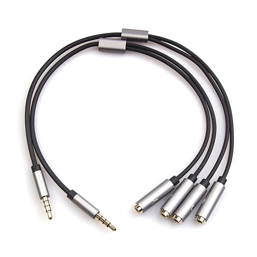 REXUS Grey 2-Pack 3.5mm Y Splitter Stereo Audio Cable 4-Pole Male to 2 Female by REXUS