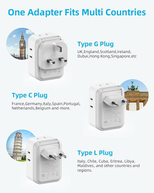 European Travel Plug Adapter USB C, US to EU/UK Plug Adapter- 4AC Outlets 4 USB - Image 2