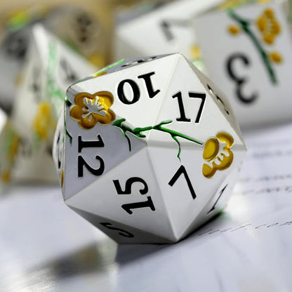 Silver Metal DND Dice, DNDND 7 PCS Heavy Flower Metallic D&D Dice Set - Image 2