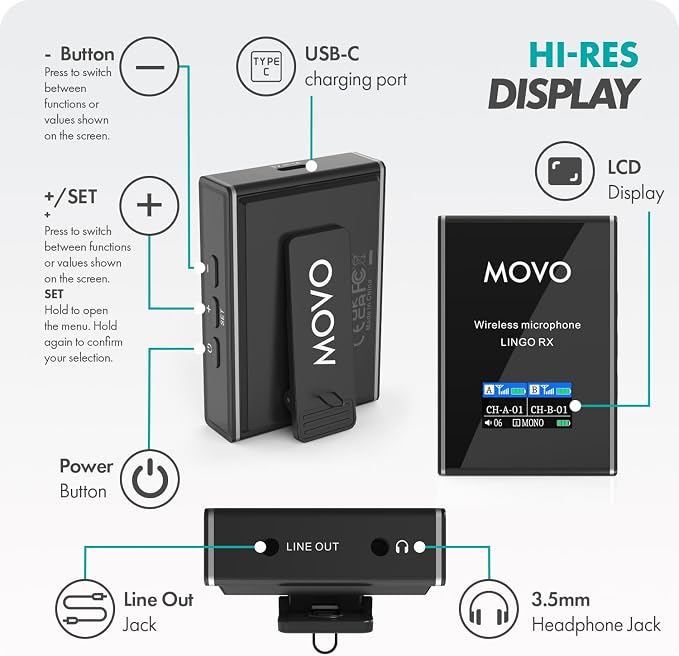 Movo Lingo-Duo 48-Channel UHF Wireless Lavalier Microphone System - Image 6