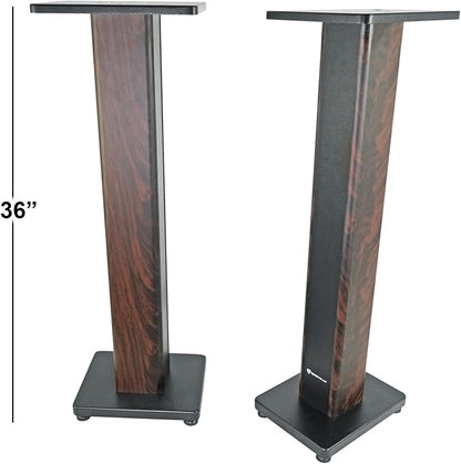 Rockville RHTSD 36" Bookshelf Speaker Stands, Dark Wood Grain, Dual Top Plates - Image 3