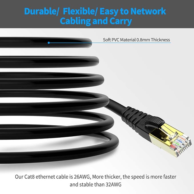 KASIMO CAT 8 Ethernet Cable Shielded SFTP Internet Network Patch Cord, Heavy - Image 6