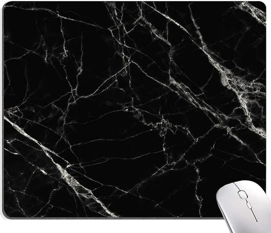 Black Marble Mouse Pad, Square Waterproof Mouse Pad Non-Slip Rubber Base by DUADELI