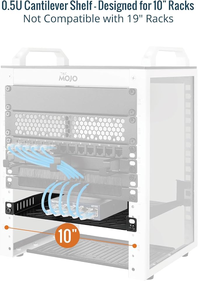 Tecmojo 0.5U Rack Mount Shelf for 10" Server Rack, 10.23" Deep Vented - Image 3