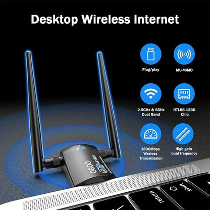 WiFi Adapter for Desktop PC：USB 3.0 AX1800 WiFi 6 Dongle 5Ghz/2.4Ghz Dual Band - Image 2