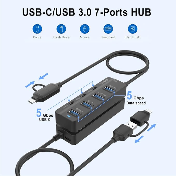 Onten USB C Hub, 7 Ports USB3.0 to USB-C HUB - Image 5