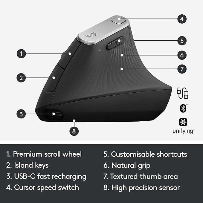 Logitech MX Vertical Wireless Mouse – Ergonomic Design Reduces Muscle Strain - Image 6