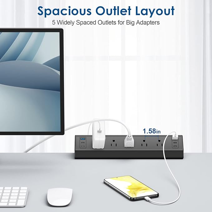 Desk Clamp Power Strip USB C, Under Desk Mount Power Station, 20W Fast Charging - Image 4