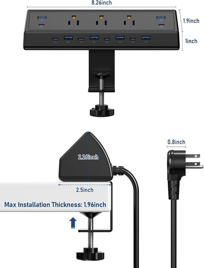 Jgstkcity 130W Desk Clamp Power Strip, 12 USB Ports, Surge Protector, ETL - Image 7