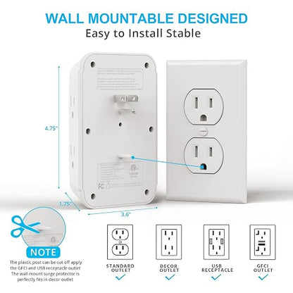 USB Wall Charger, Surge Protector, 6 Outlet Extender - Image 4