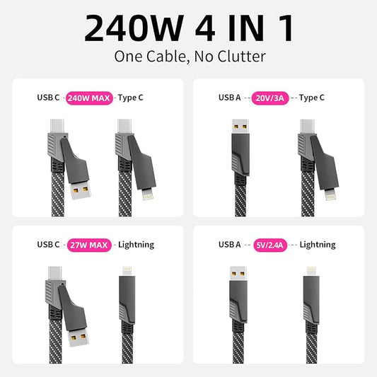 IDISON USB C Cable, 240W MAX 4 in 1 Charging Cord 5FT - Image 2