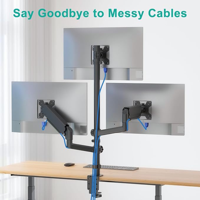 WALI Triple Monitor Mount for 13-32 inch Screens, Taller 3 Monitor Desk Mount - Image 4