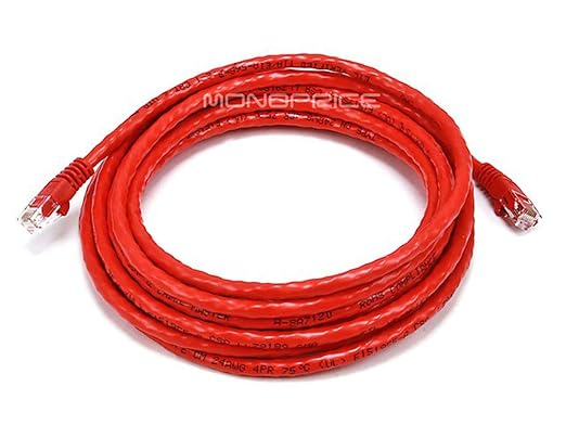 Monoprice Cat6 14ft Red Crossover Patch Cable UTP 24AWG 550MHz Pure Bare Copper by Monoprice