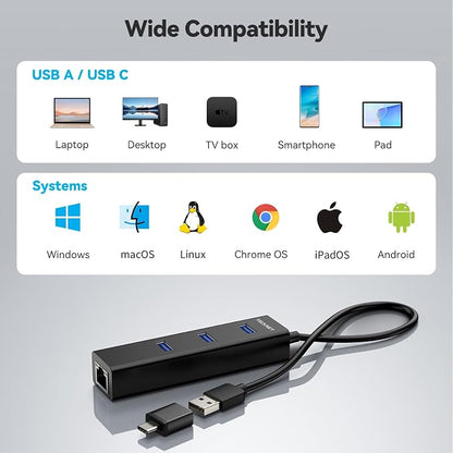 TECKNET USB C to Ethernet, Aluminum 3 Port USB 3.0 Hub - Image 7