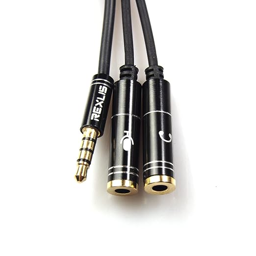 REXUS Black 3.5mm Y Splitter Stereo Audio Cable 4-Pole Male to 2 Female - Image 4