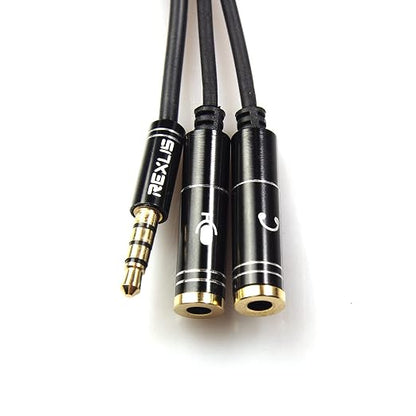 REXUS Black 3.5mm Y Splitter Stereo Audio Cable 4-Pole Male to 2 Female - Image 4