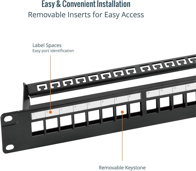 Tecmojo 24-Port Blank Keystone Patch Panel, 1U 19" Rackmount Housing - Image 3