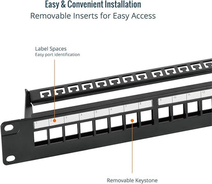 Tecmojo 24-Port Blank Keystone Patch Panel, 1U 19" Rackmount Housing - Image 3